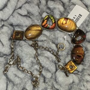 Chico's Gold Tone Resin Medallion Chain Belt Artisan Made in India Adjustable